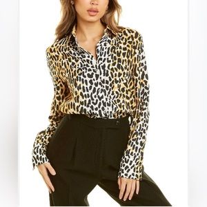 ST JOHN Leopard Print long sleeve button down shirt NWOT